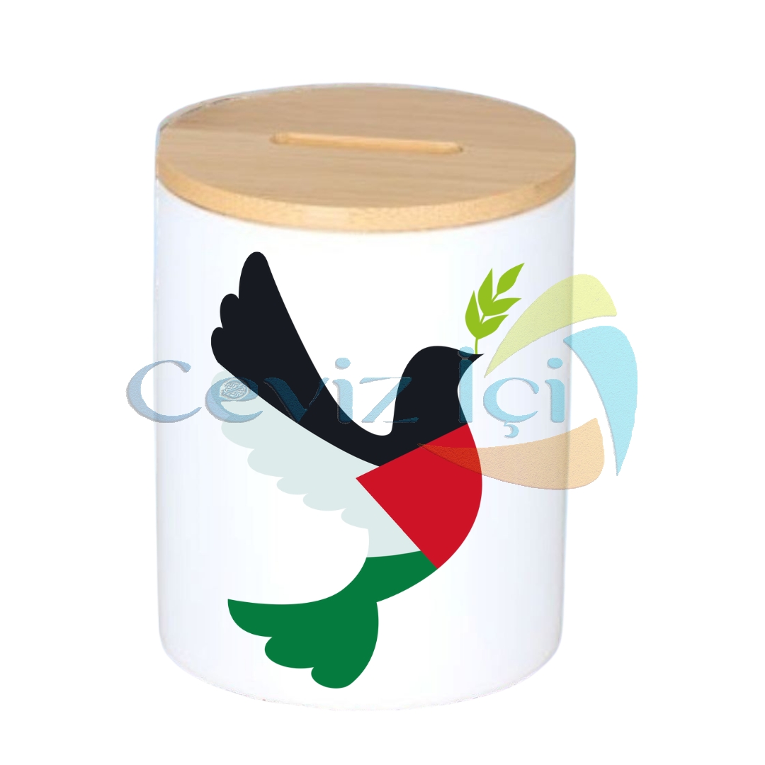 Gazze Temalı Bambu Kapak Kumbara 