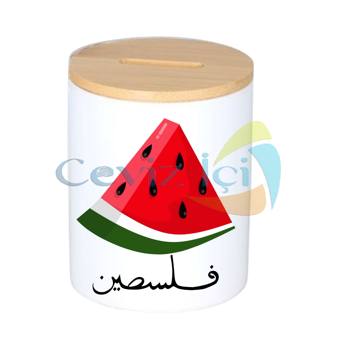 Gazze Temalı Bambu Kapak Kumbara 