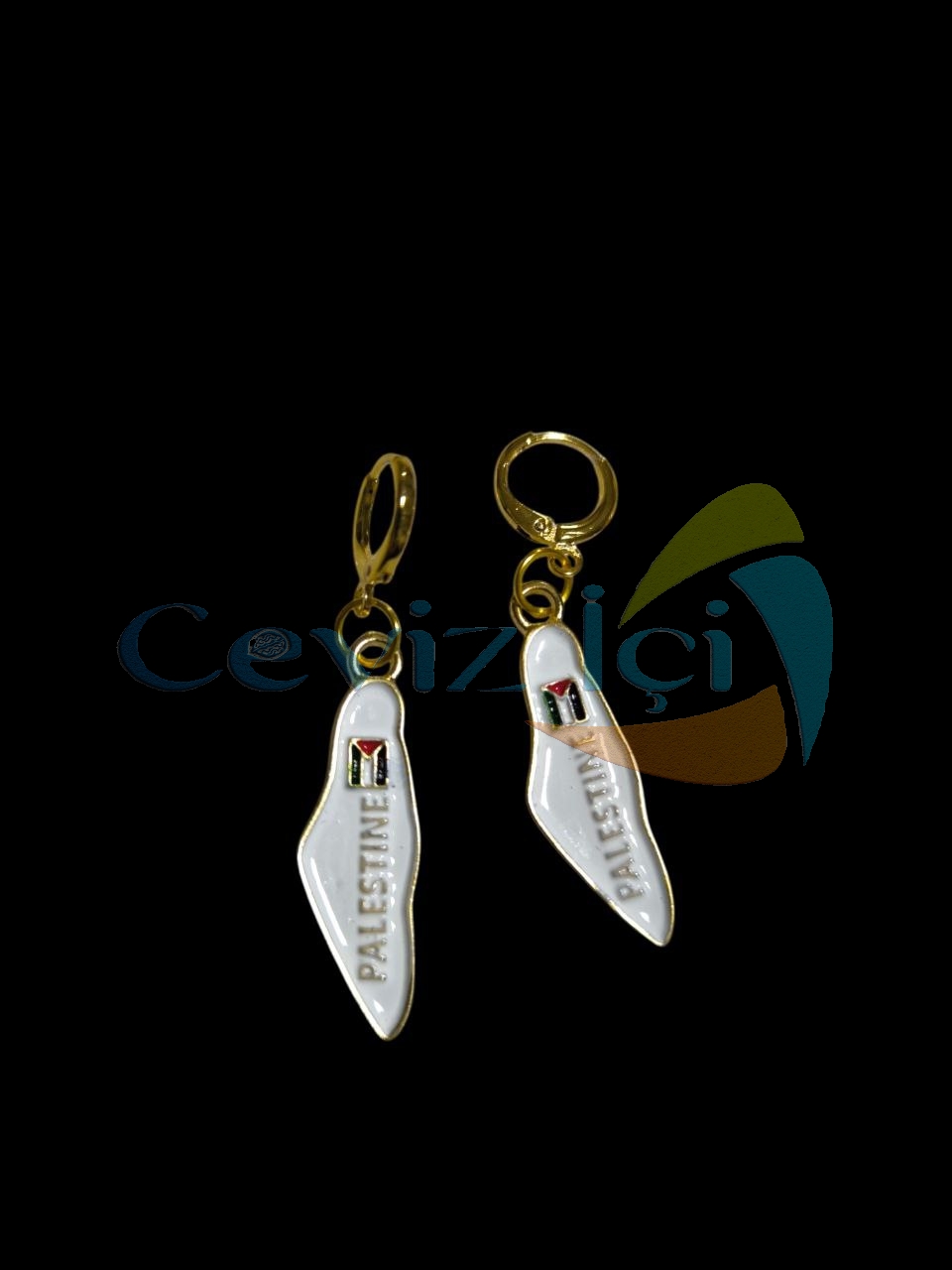 Filistin Bayraklı Çelik Uçlu Küpe Beyaz