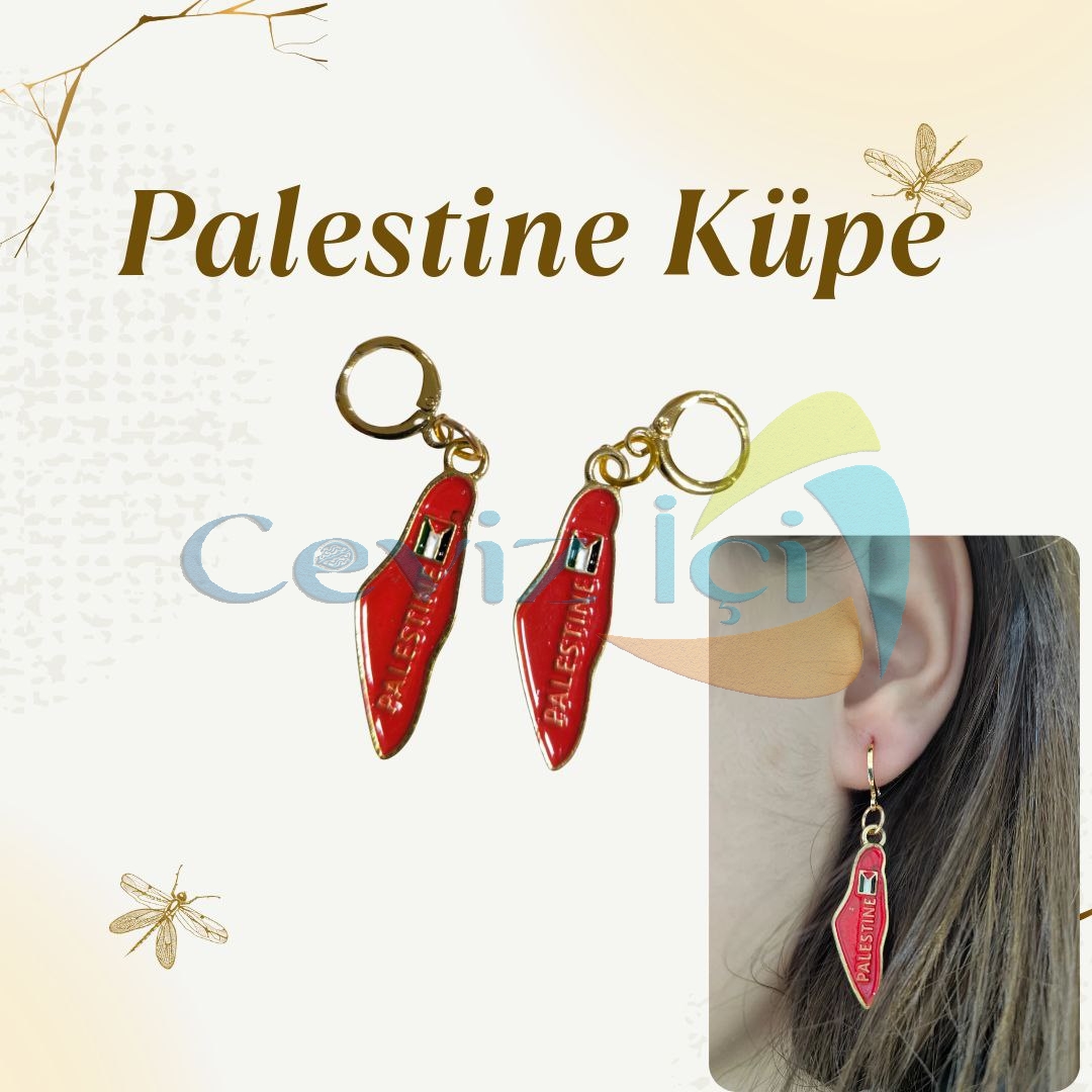 Filistin Bayraklı Çelik Uçlu Küpe Kırmızı
