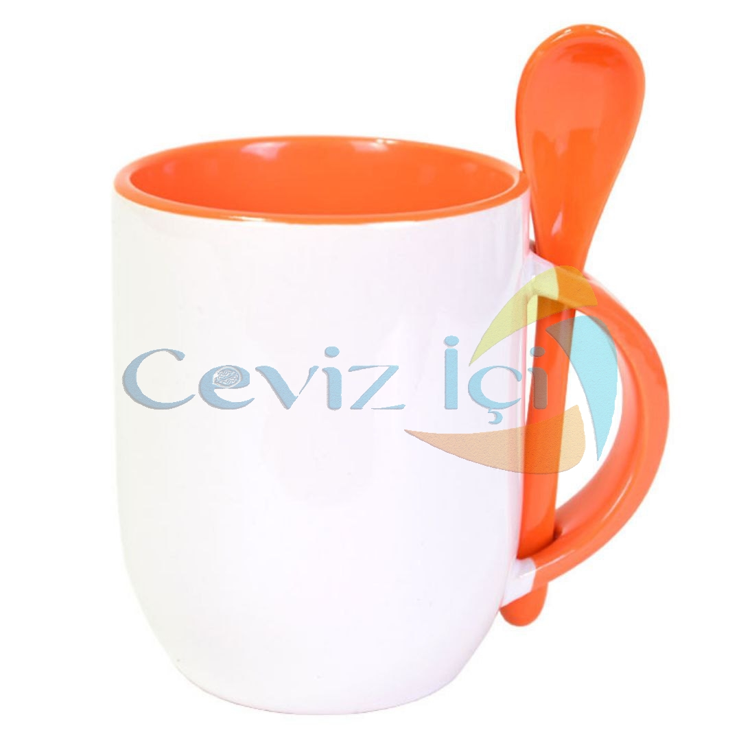 Öğretmenler için Turuncu Kaşıklı Porselen Kupa