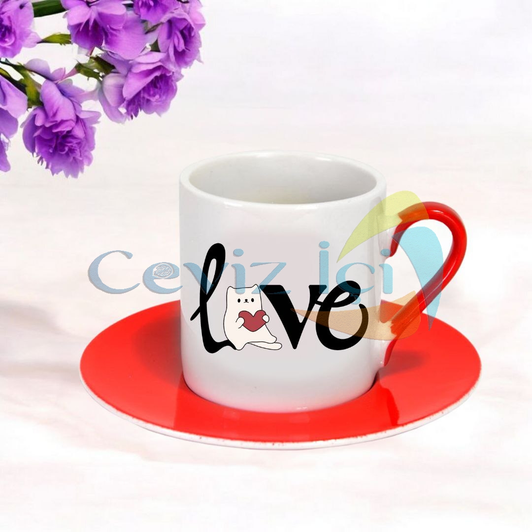 Tabaklı Türk Kahvesi Fincanı (Tekli) Love Temalı