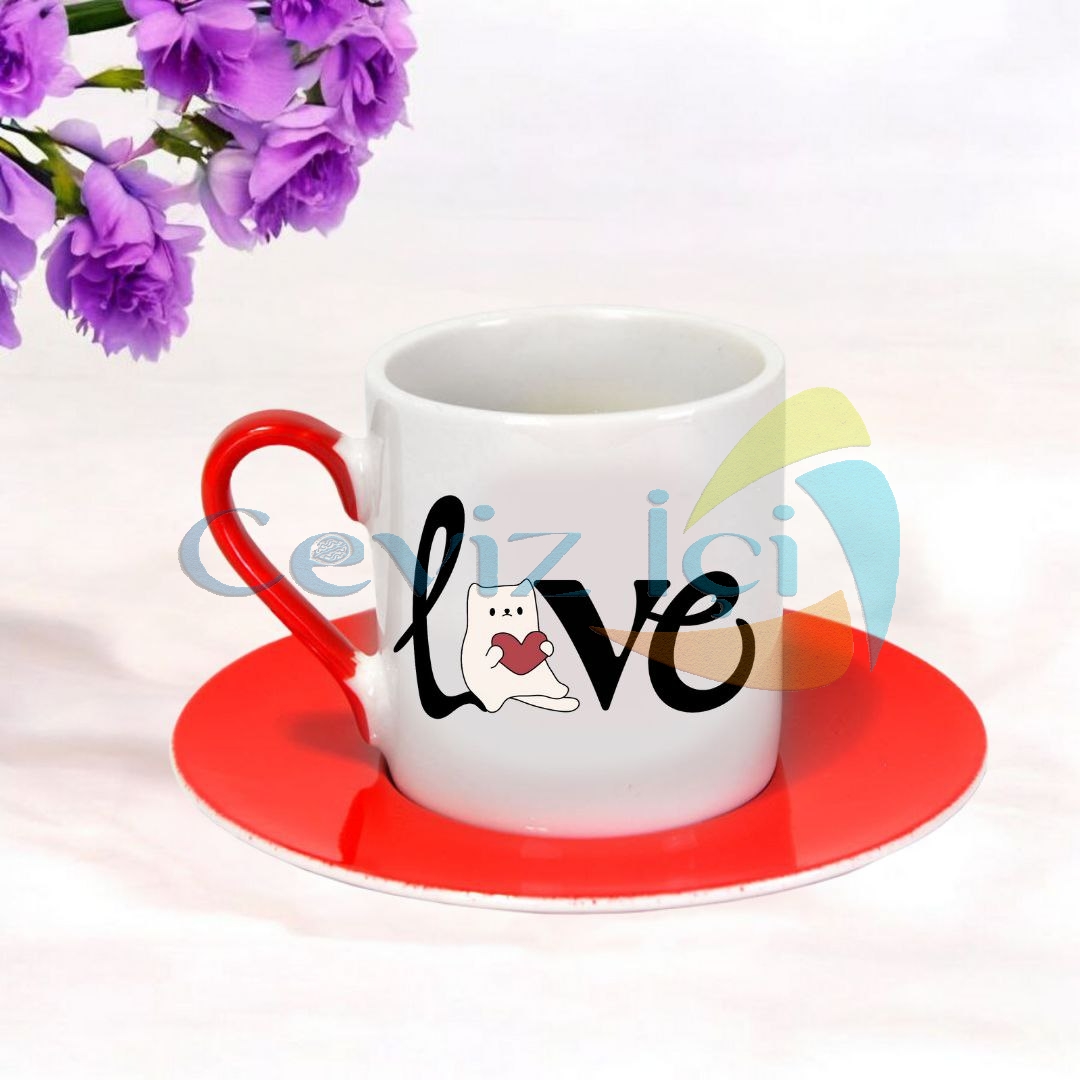 Tabaklı Türk Kahvesi Fincanı (Tekli) Love Temalı