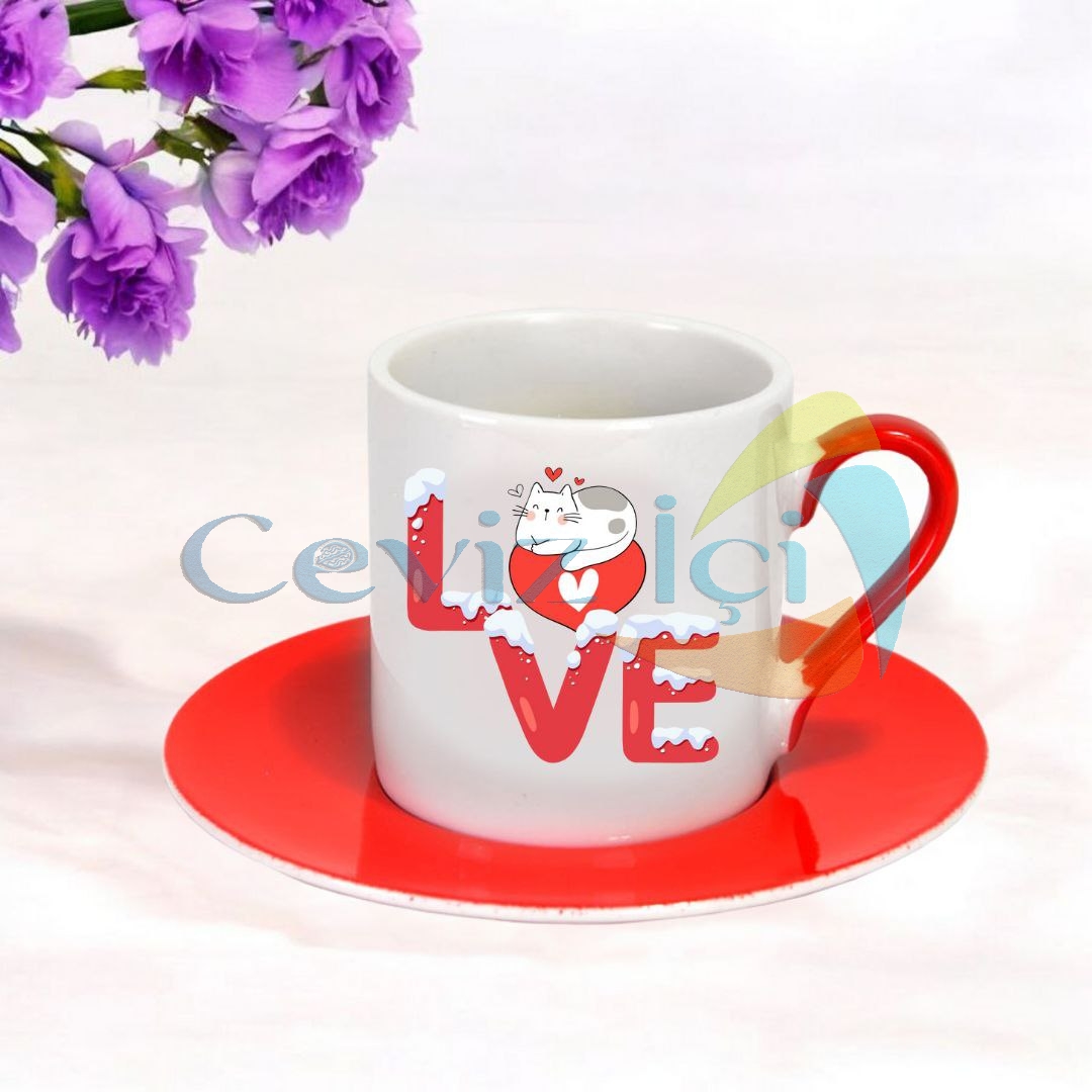 Tabaklı Türk Kahvesi Fincanı (Tekli) Love Temalı  