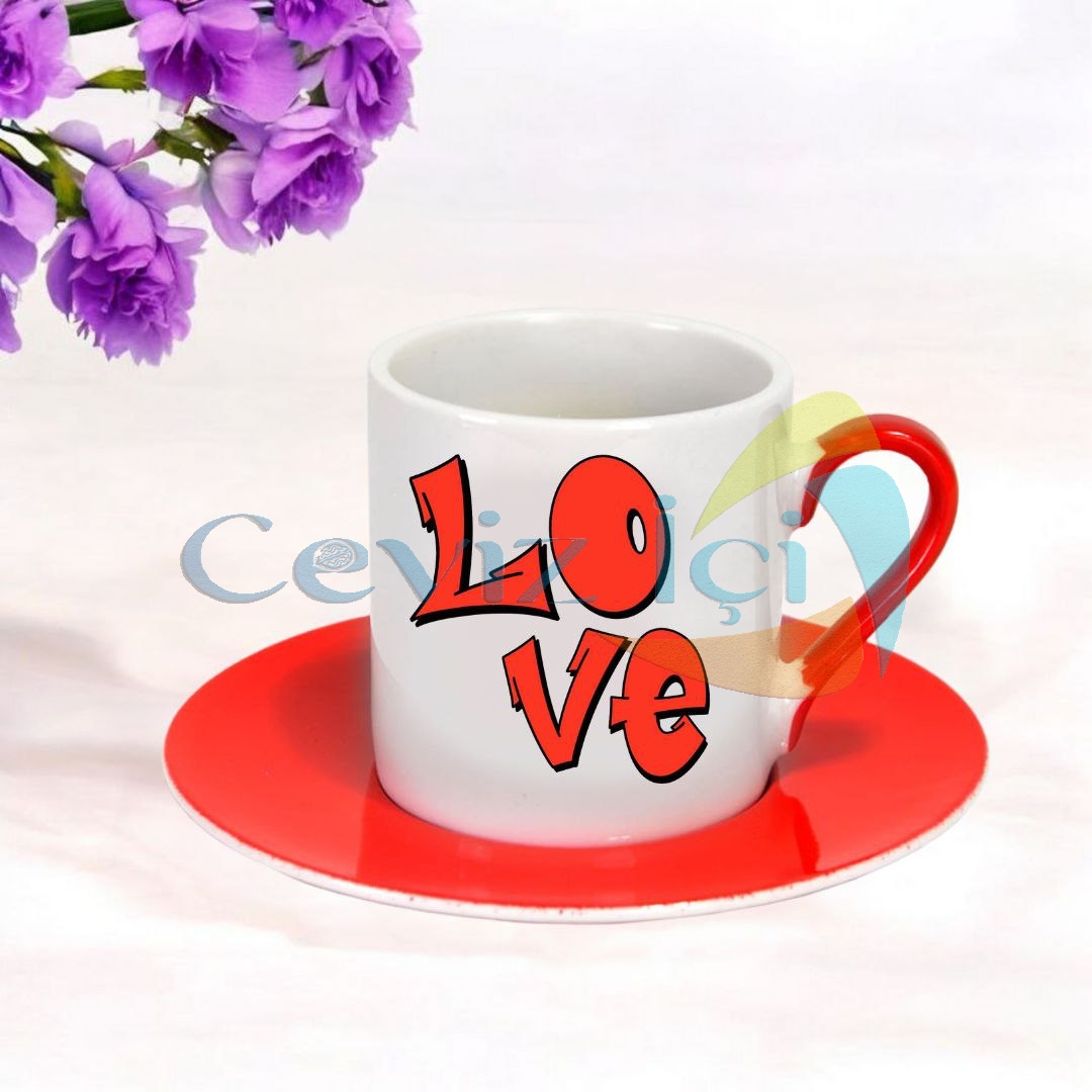 Tabaklı Türk Kahvesi Fincanı (Tekli) Love Temalı  