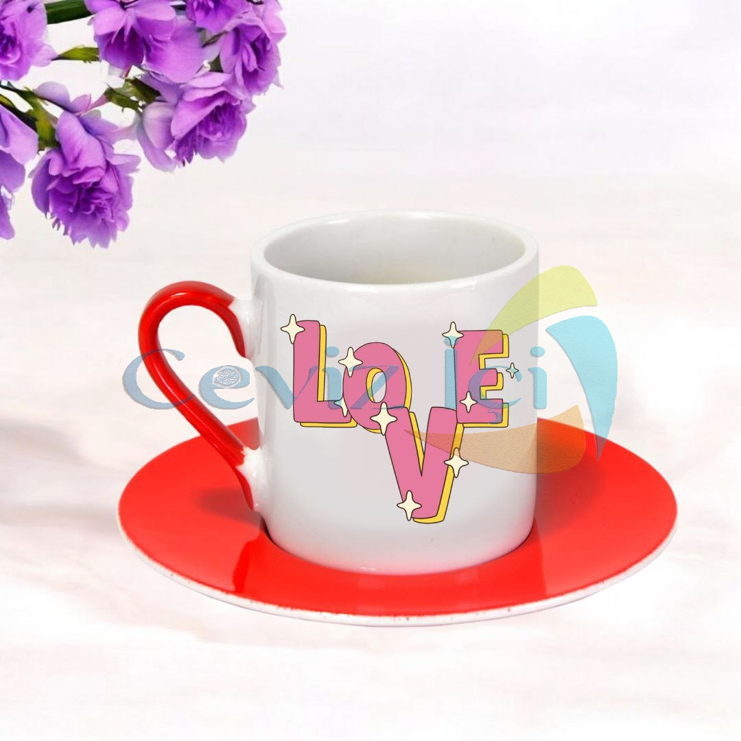 Tabaklı Türk Kahvesi Fincanı (Tekli) Love Temalı