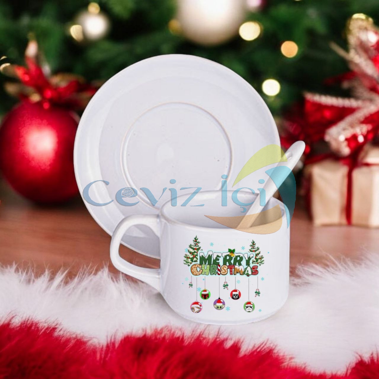 Porselen Kaşıklı Fincan Seti Yılbaşı Özel 
