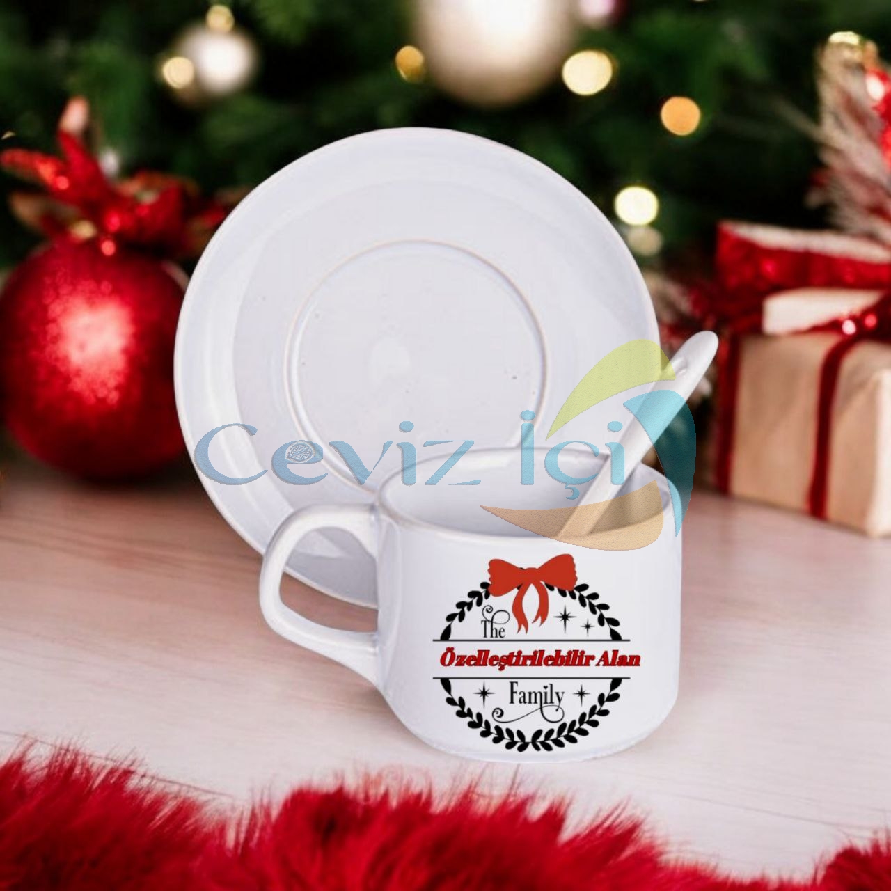 Porselen Kaşıklı Fincan Seti Yılbaşı Özel 