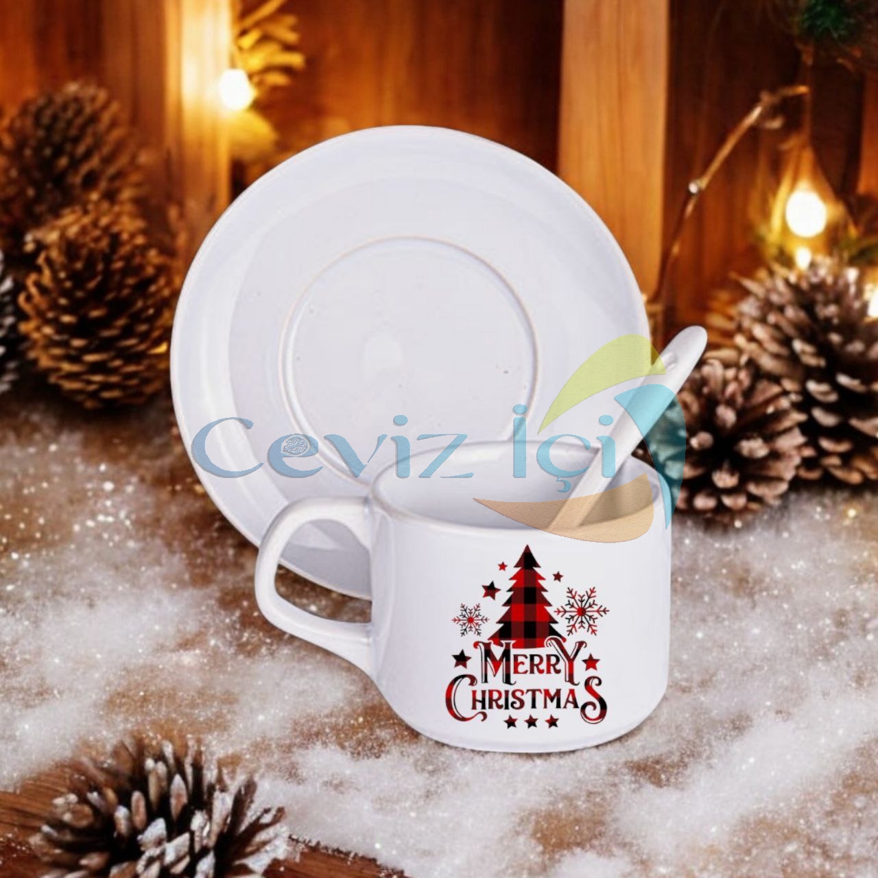Porselen Kaşıklı Fincan Seti Yılbaşı Özel 