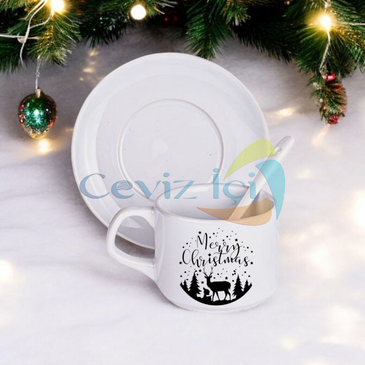 Porselen Kaşıklı Fincan Seti Yılbaşı Özel 