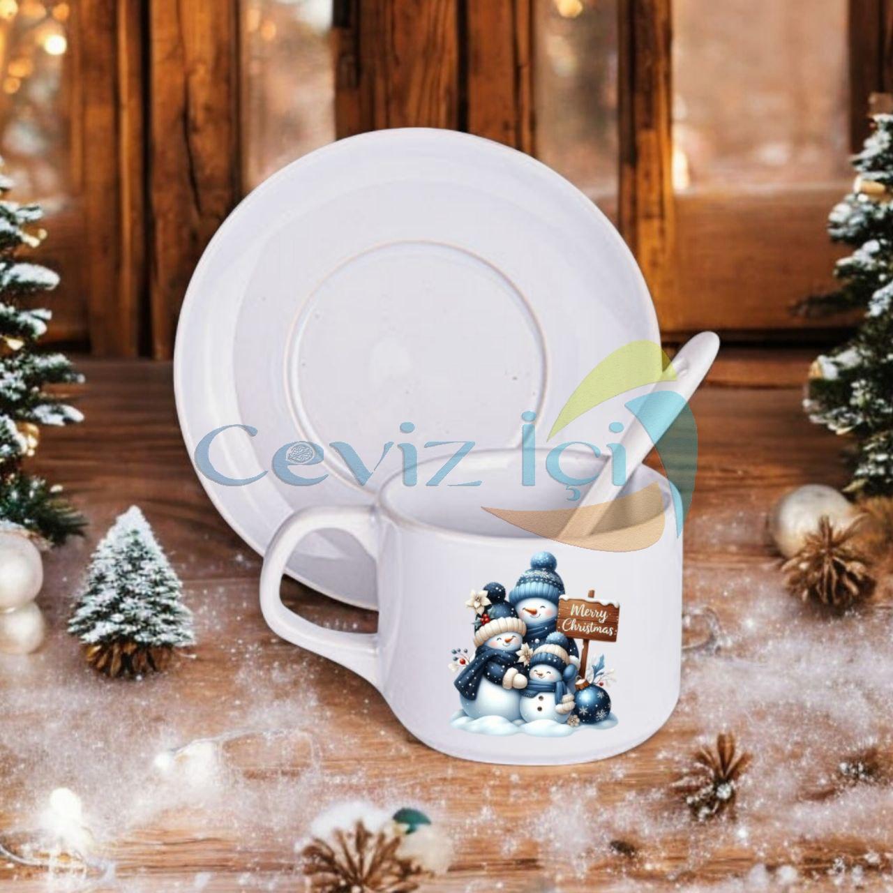 Porselen Kaşıklı Fincan Seti Yılbaşı Özel 
