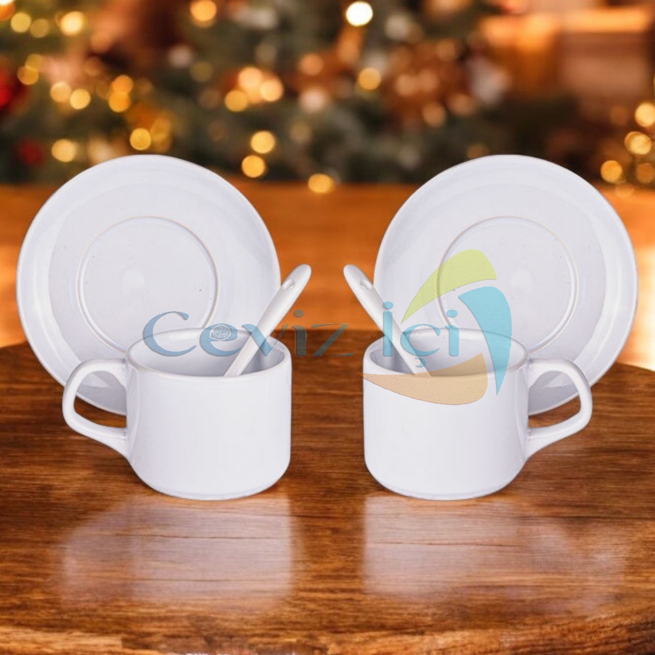 Porselen Kaşıklı Fincan Seti Yılbaşı Özel