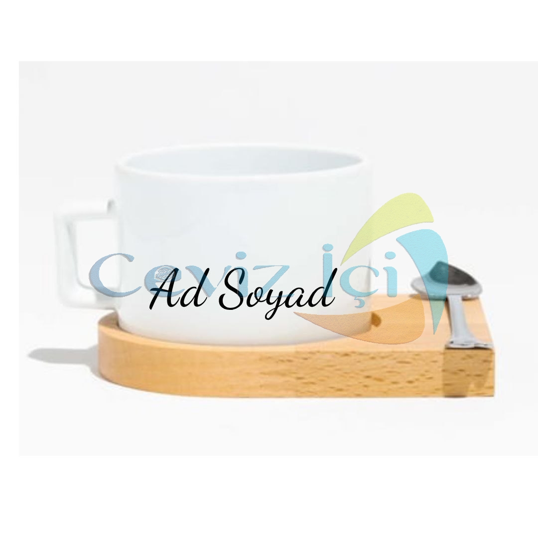 Ahşap Altlık ve Kaşıklı Porselen Fincan