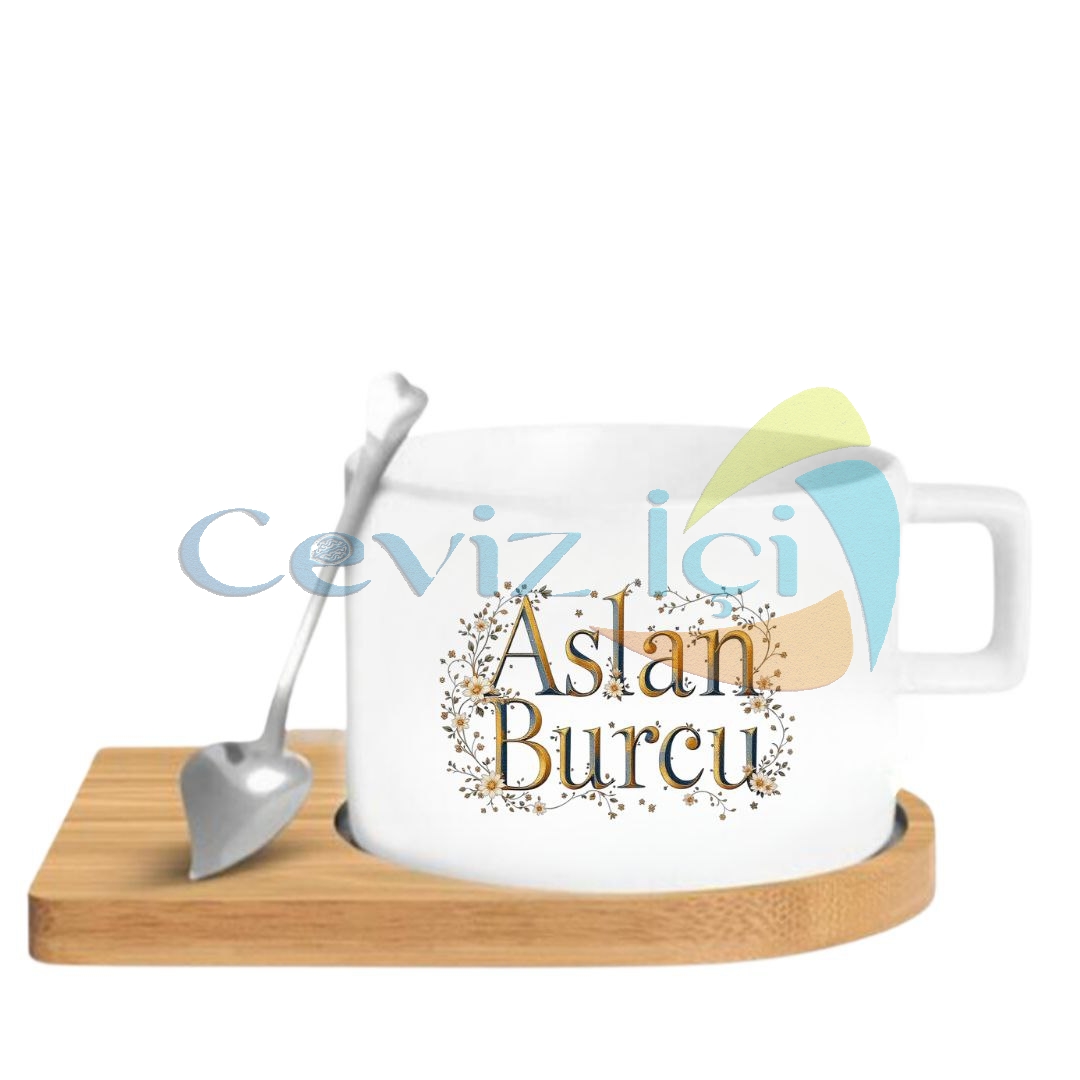 Ahşap Altlık ve Kaşıklı Porselen Fincan