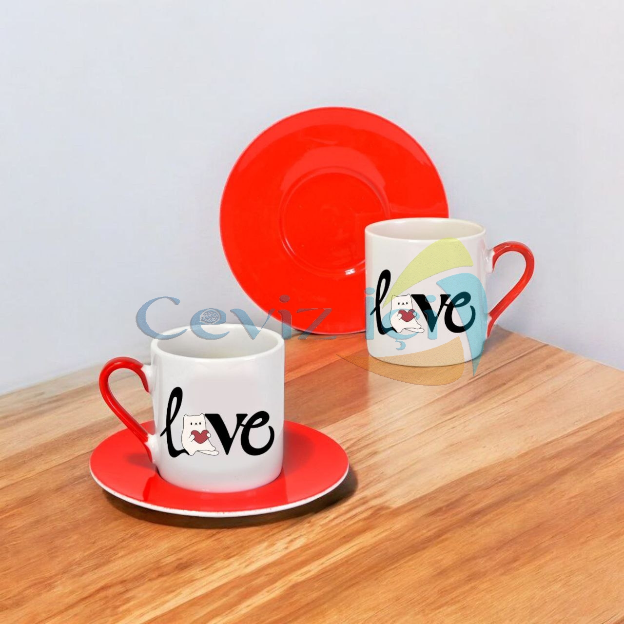 Tabaklı Türk Kahvesi Fincanı (Tekli) Love Temalı