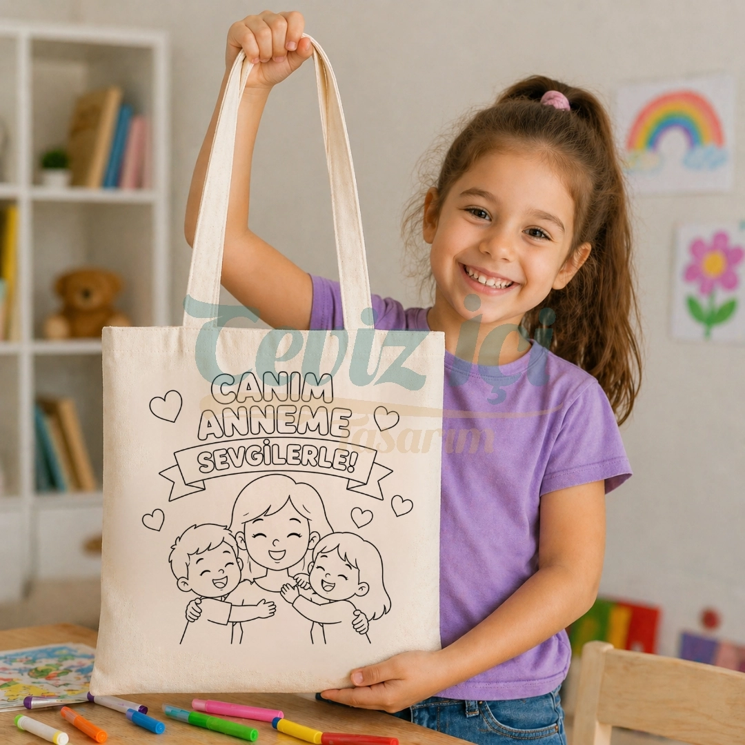 Anneler Günü Boyanabilir Kişiye Özel Bez Çanta