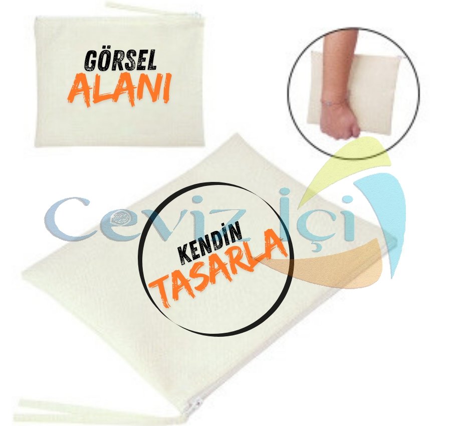 Keten Makyaj Çantası 25x20 cm (Kişiye Özel Baskı)