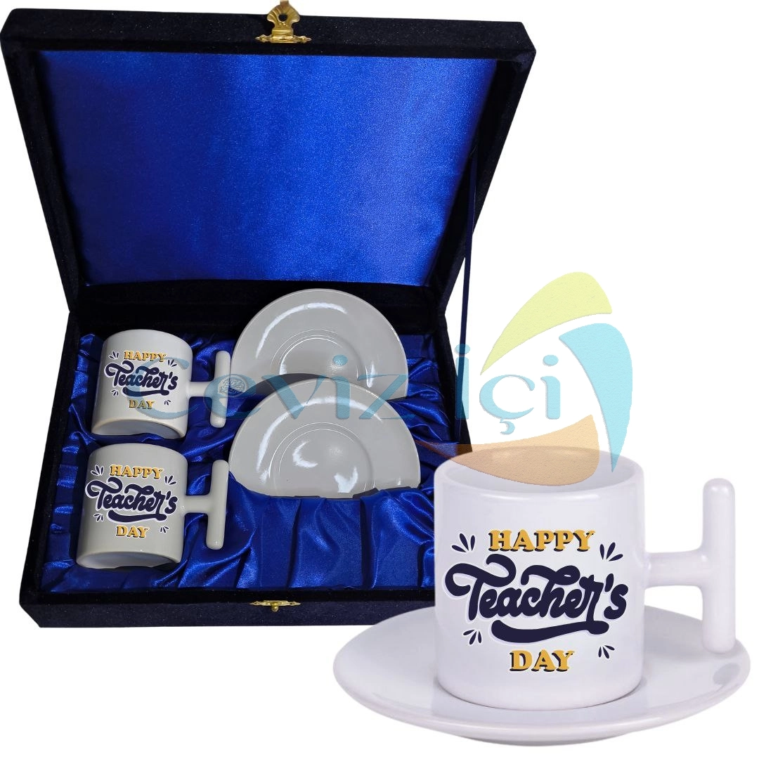 Şık Kadife Kutulu 2’li Porselen Kahve Takımı