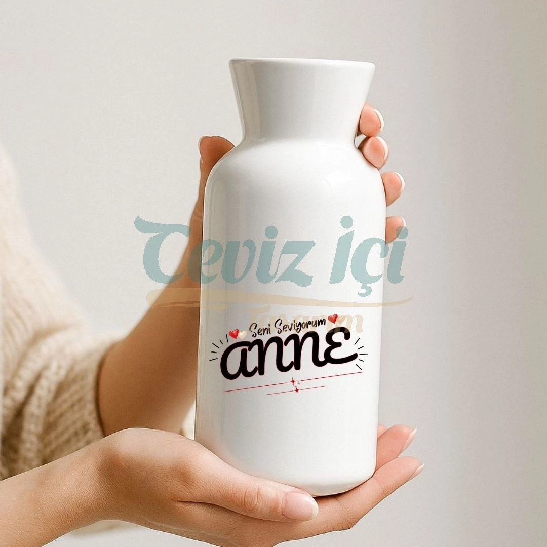 Anneye Hediye Seramik Vazo Özel Tasarım