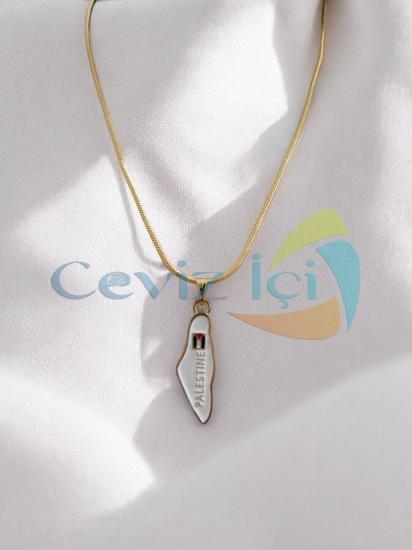 ﻿Filistin Bayraklı Çelik Uçlu Kolye Beyaz 