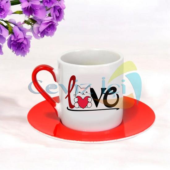 Tabaklı Türk Kahvesi Fincanı (Tekli) Love Temalı