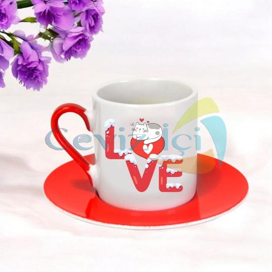 Tabaklı Türk Kahvesi Fincanı (Tekli) Love Temalı  
