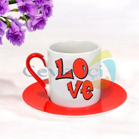 Tabaklı Türk Kahvesi Fincanı (Tekli) Love Temalı  