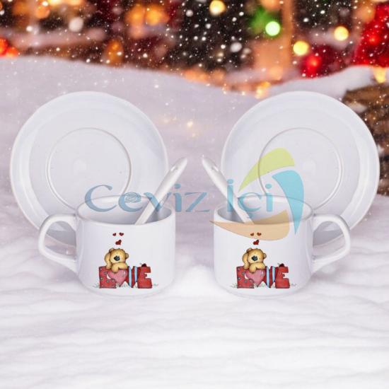 Porselen Kaşıklı Fincan Seti Yılbaşı Özel 