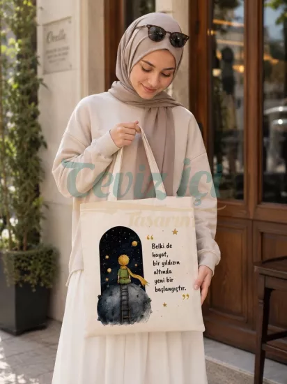 Küçük Prens Temalı Özel Tasarım Bez Çanta 