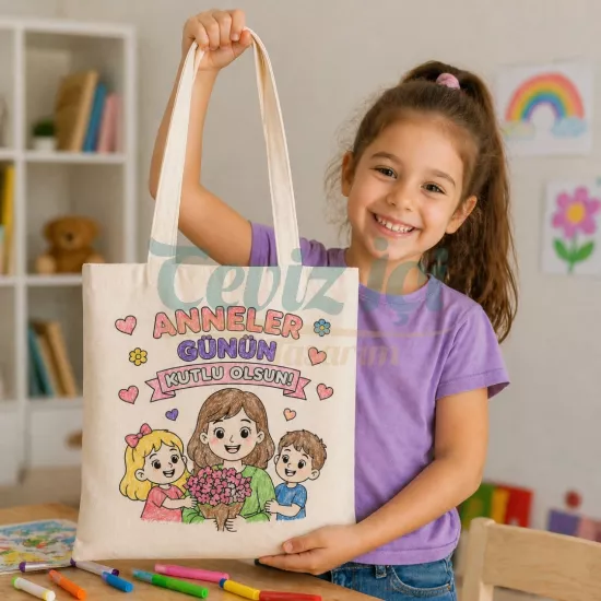 Anneler Günü Boyanabilir Kişiye Özel Bez Çanta