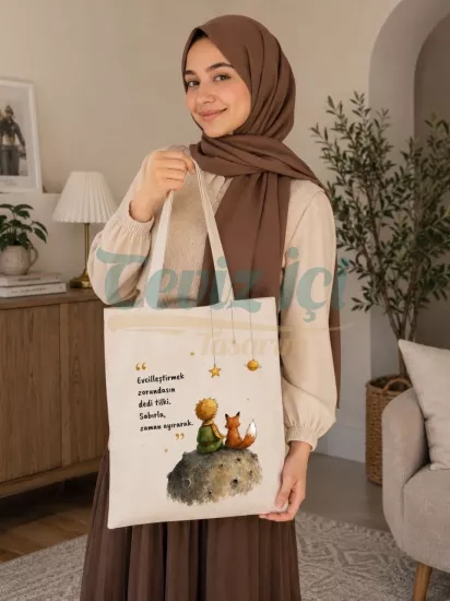 Küçük Prens Temalı Özel Tasarım Bez Çanta 