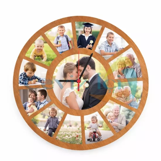Kişiye Özel 12 fotoğraflı Ahşap Duvar Saati