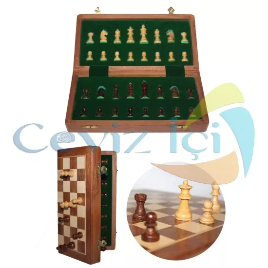 Mıknatıs Taşlı Ahşap Katlanabilir Satranç 30 cm