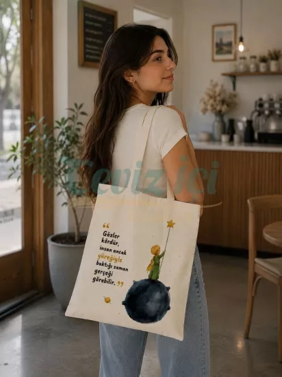 Küçük Prens Temalı Özel Tasarım Bez Çanta 