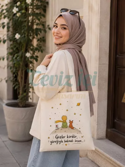 Küçük Prens Temalı Özel Tasarım Bez Çanta 