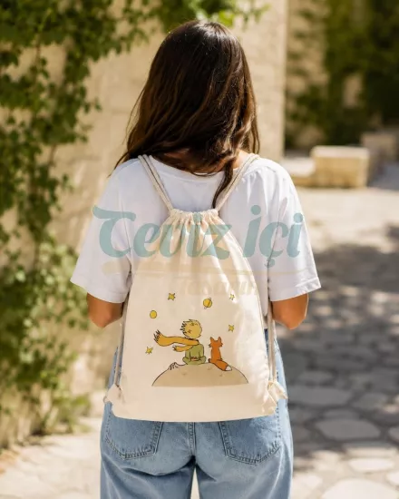 Küçük Prens Temalı Keten Sırt Çantası