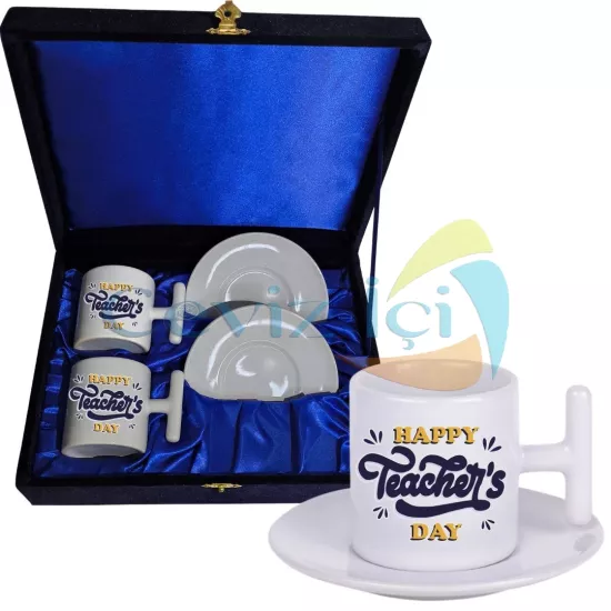 Şık Kadife Kutulu 2’li Porselen Kahve Takımı