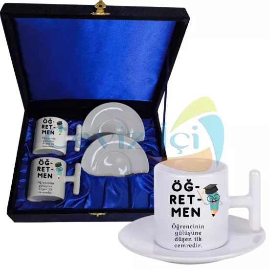  Şık Kadife Hediye Kutulu 2’li Porselen Kahve Takımı